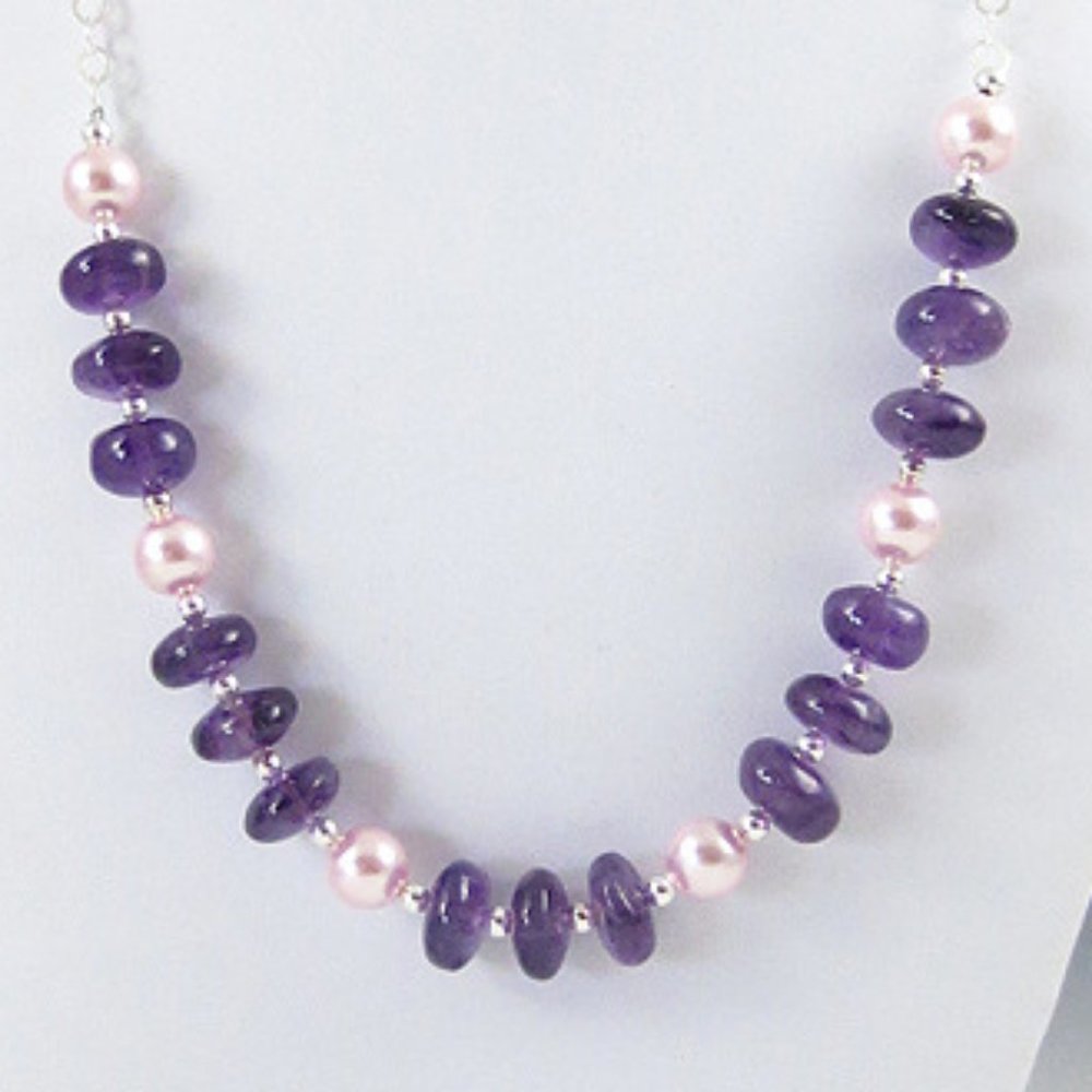 Amethyst, Crystal Pearl, Sterling Silver Necklace